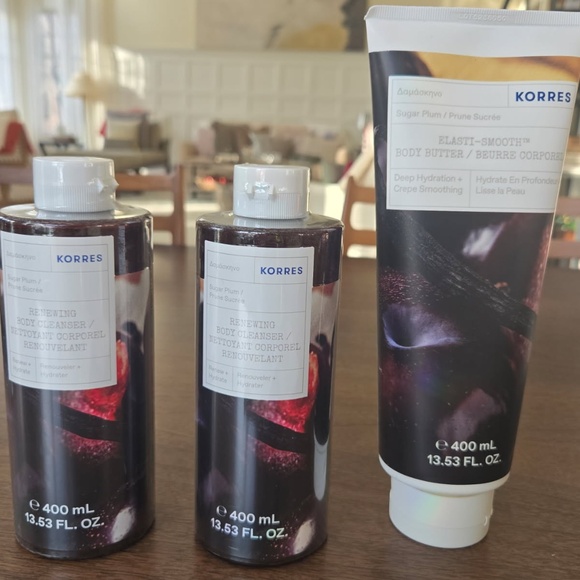 KORRES SetSugar Plum Body Butter, Body Wash x 2& Tote New